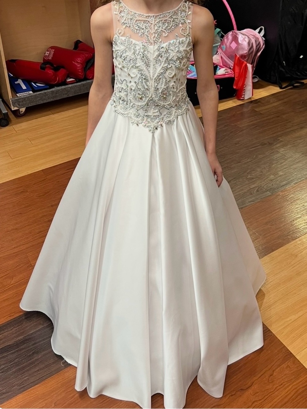 Girls White Embellished Tulle Bodice Pageant Dress